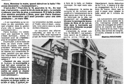  La halle aux grains sera dtruite avant la fin du mois (cest promis !). Extrait de La Nouvelle Rpublique du 9 juin 1981 (AM Blois, non cot)