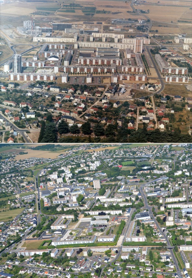 Vue arienne des quartiers Kennedy/Mirabeau et Croix-Chevalier (vers 1969 / 2013).