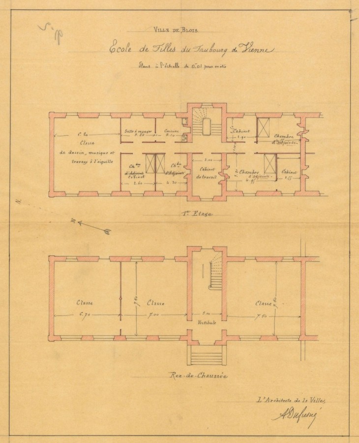 Plan de lcole de filles construite rue Ronceraie en Vienne [vers 1879].