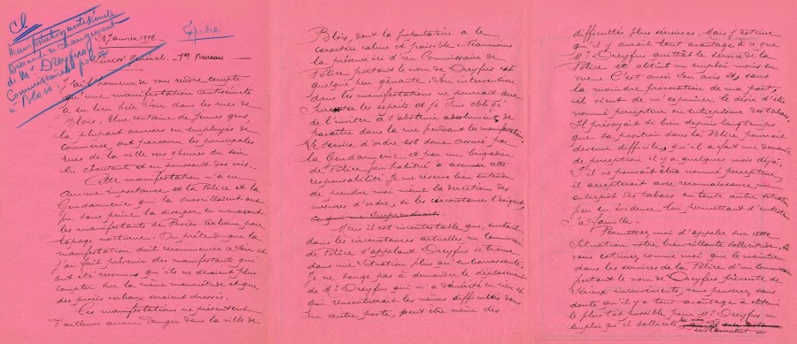 Brouillon dune lettre du dossier du commissaire Dreyfus.