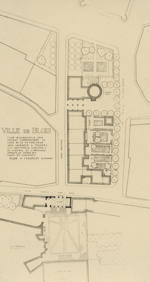 Etude de la nouvelle voie faisant communiquer la place de la Rpublique avec la mairie. Etude par Louis Arretche, 1943 (AM Blois).