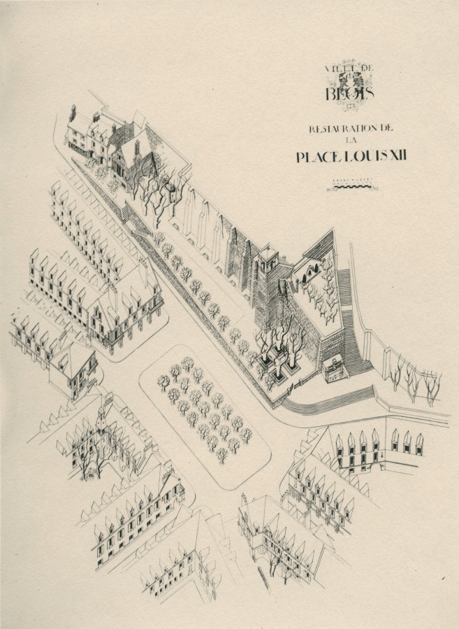 Place Louis-XII. Vue cavalire. Etude par Andr Aubert, 1943 (AM Blois).