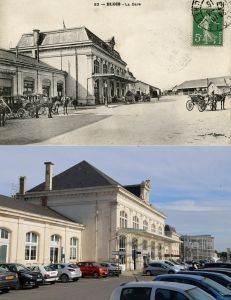 La gare au dbut du XXe sicle et en 2015 (AM Blois, 5 Fi 889 / Ville de Blois, Communication)