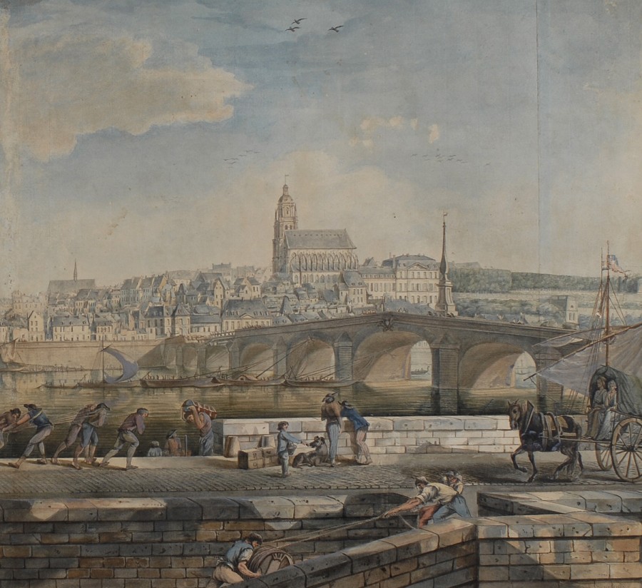 Le pont Jacques-Gabriel. Dtail du "Panorama de Blois" de H.-J. Van Blarenberghe, c. 1798 (Muse des Beaux-Arts de Blois)