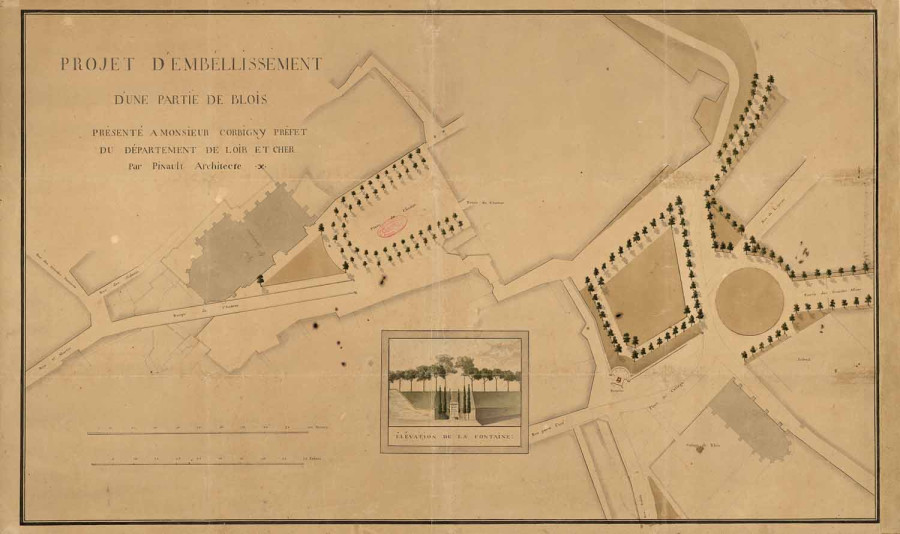 Projet d'embellissement d'une partie de Blois, pr�sent� � Monsieur Corbigny par Pinault architecte, vers 1798-1800 � Architecte : Alexandre Pinault. Archives d�partementales du Loir-et-Cher, 1 Fi 21.