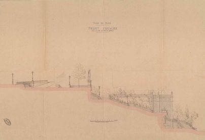 Projet d'escalier sur la rue du Prince Imp�rial, coupe, vers 1870. � Architecte�: Jules de la Morandi�re. Archives d�partementales du Loir-et-Cher, 1 Fi 604/4.