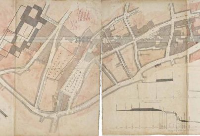 Projet d'ouverture de la rue du Prince Imp�rial � la suite et dans l'axe du pont, mai 1860. � Biblioth�que Abb�-Gr�goire, fonds patrimonial, RLV 513.