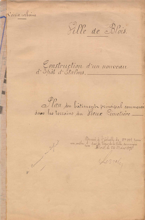 Projet de haras national, enclos des Lices, pr�s du ch�teau, 15 mai 1876. � Architecte�: Jules de la Morandi�re. Archives d�partementales du Loir-et-Cher, 7 M 107.