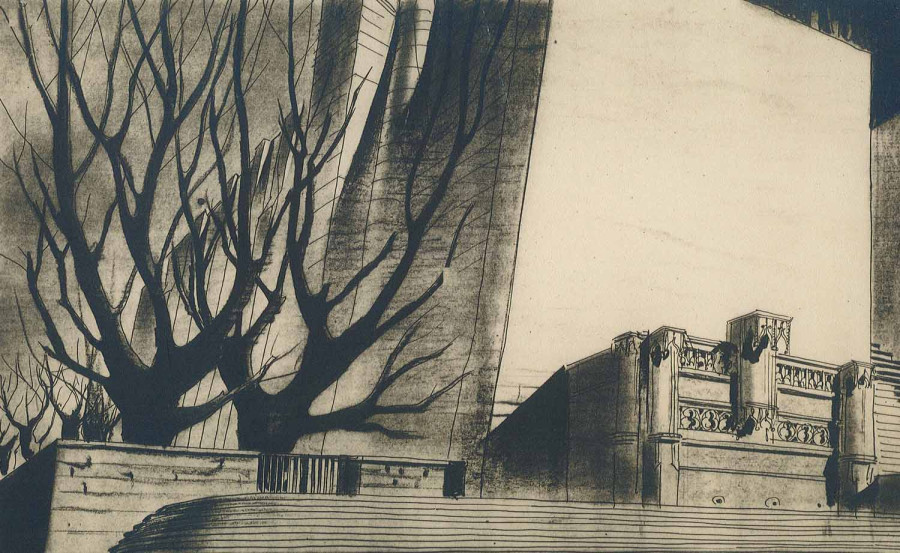 Restauration de la place Louis XII : fa�ade sur la fontaine, 1943. � Architecte�: Andr� Aubert. Service mutualis� des Archives de la ville de Blois, d'Agglopolys et du CIAS du Blaisois, 13 Z 6.