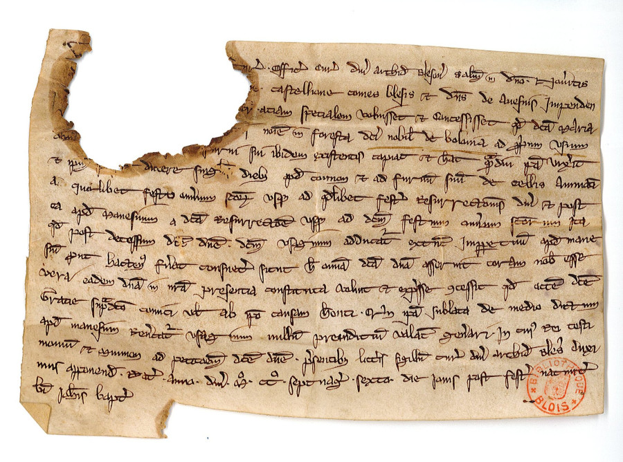 Charte du compte de Blois concernant le droit d'usage dans la for�t de Boulogne, 1276. � Service mutualis� des Archives de la ville de Blois, d'Agglopolys et du CIAS du Blaisois, 1Z20.