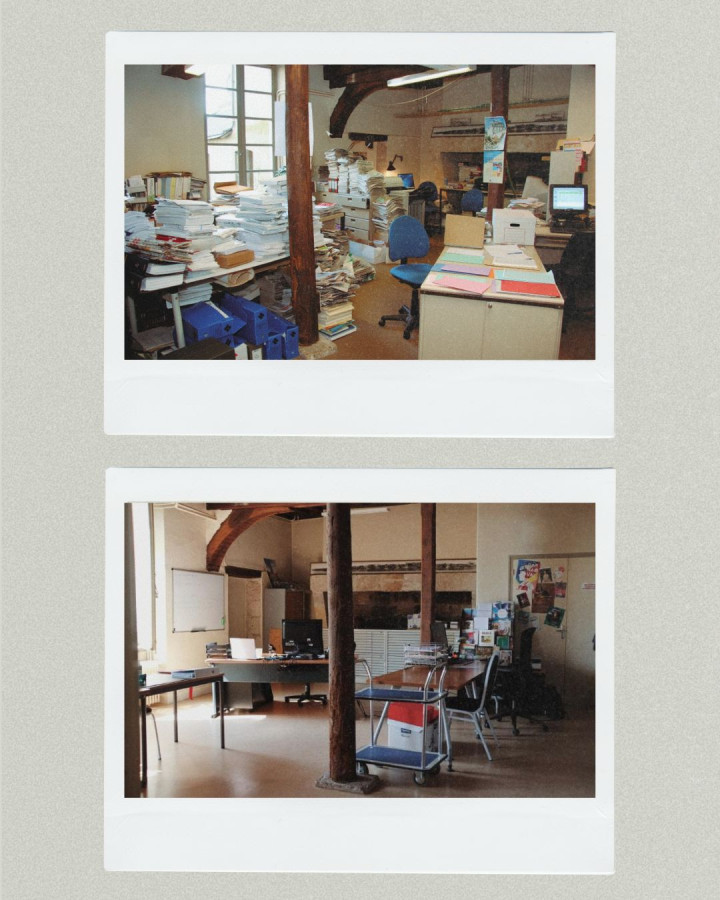 Les bureaux en 2006 (1), les bureaux en 2025 (2). � Service mutualis� des Archives de la ville de Blois, d'Agglopolys et du CIAS du Blaisois, non c�t�.