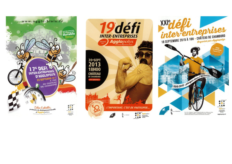 Affiches des 17�, 19�, 20�, 21� et 25�mes �ditions du D�fi. � Service mutualis� des Archives de la Ville de Blois, d�Agglopolys et du CIAS du Blaisois. S�rie 1Fi.