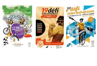 Affiches des 17�, 19�, 20�, 21� et 25�mes �ditions du D�fi. � Service mutualis� des Archives de la Ville de Blois, d�Agglopolys et du CIAS du Blaisois. S�rie 1Fi.