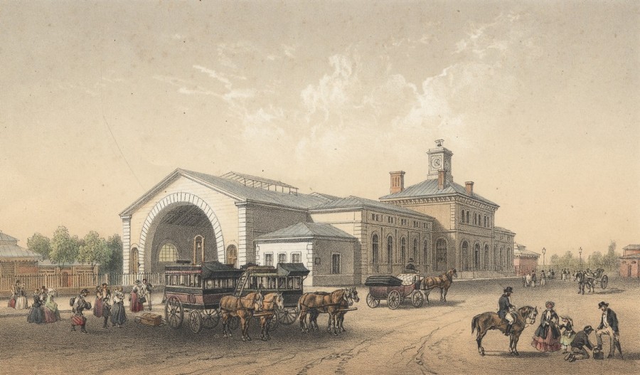 L'embarcadère, première gare ferroviaire de Blois, vers 1850 (AD 41, 33 Fi 430)