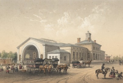 L'embarcadère, première gare ferroviaire de Blois, vers 1850 (AD 41, 33 Fi 430)
