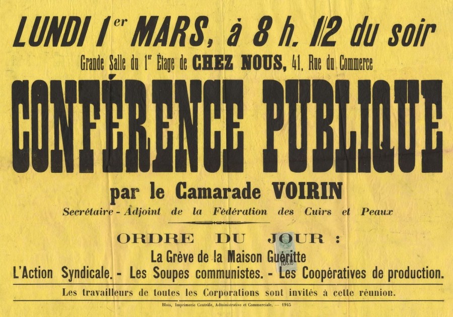 Grève d’ouvriers de l’usine de chaussures Guéritte : conférence du camarade Voisin (1909).