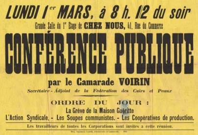 Grève d’ouvriers de l’usine de chaussures Guéritte : conférence du camarade Voisin (1909).