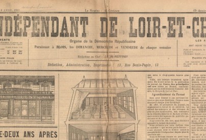 Manchette du journal L’Indépendant de Loir-et-Cher du 2 avril 1911.