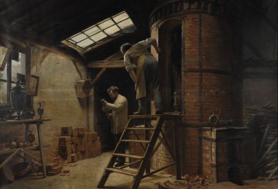 Défournement. Émile Balon dans l’atelier créé par Ulysse Besnard. Par H. Sauvage, 1889 (Musée des Beaux-Arts de Blois)