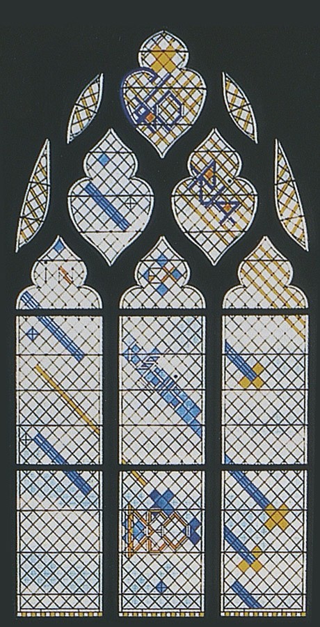Un des vitraux de la cathédrale Sain-Louis, dessiné par Jan Dibbets (Archives municipales de Blois, 10 Per)