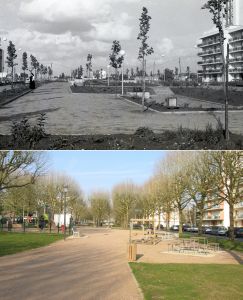 Le mail Pierre-Charlot vers 1976 et en 2016 (AM Blois, 753 W 1 / Ville de Blois)
